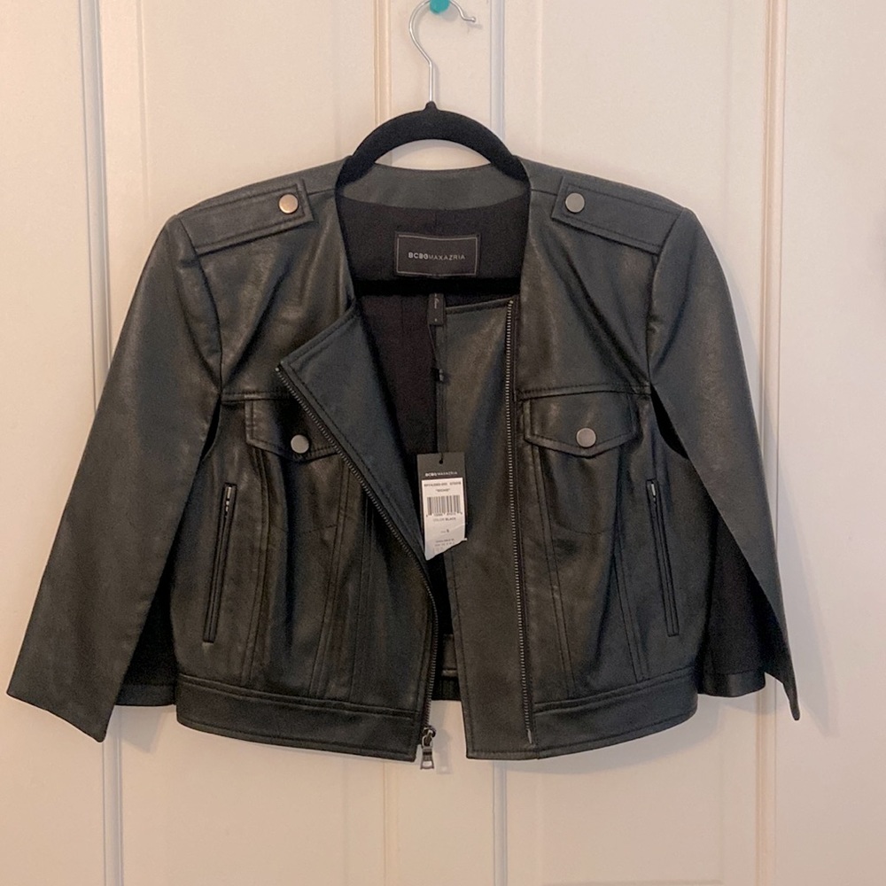BCBG Cropped Leather Cape